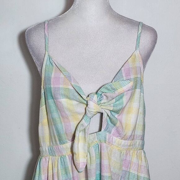 Old Navy Pastel Plaid Linen Mini Sundress with Smocked Back Size Large - Picture 3 of 9